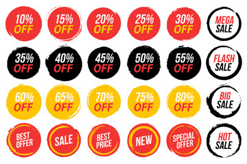 Poster - Set of grunge circles with discount for sale. Vector illustration