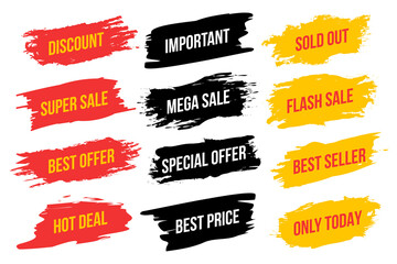 Aufkleber - Collection of label banners ink brush strokes for sale. Vector illustration