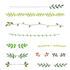 Wall Mural - hand drawn floral dividers, leaf lines, vector illustration set
