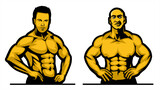 Fototapeta  - bodybuilder with pose, gym logo, muscle fitness, workout, flat illustration vector