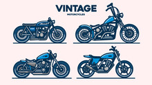 Vintage Motorcycles, Line Art Style Logo, Flat Illustration Vector