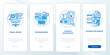 UX design process onboarding mobile app page screen. Visual and interaction design walkthrough 4 steps graphic instructions with concepts. UI, UX, GUI vector template with linear color illustrations