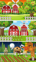 Poster - Different farm scenes with old farmer and animal cartoon character