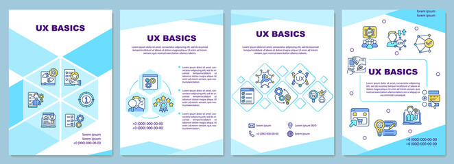 UX basics brochure template. Focus on users experience with product. Flyer, booklet, leaflet print, cover design with linear icons. Vector layouts for presentation, annual reports, advertisement pages
