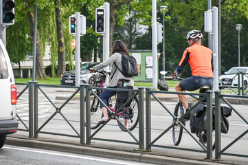 Canvas Print - velo cycliste ville Bruxelles piste cyclable