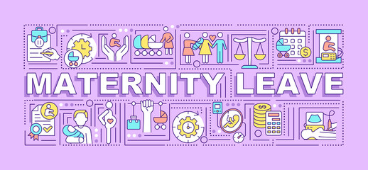 Wall Mural - maternity leave word concepts banner. take care of child. infographics with linear icons on purple b