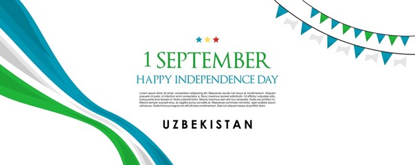 Poster - vector illustration of 1st September Uzbekistan Happy Independence Day. Web header or banner design with stylish text 1st September and Abstract ornament Background.