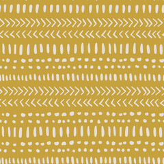 Hand-drawn abstract seamless vector pattern inspired by tribal african mud cloth fabric. Boho ethnic pattern with geometric elements.  