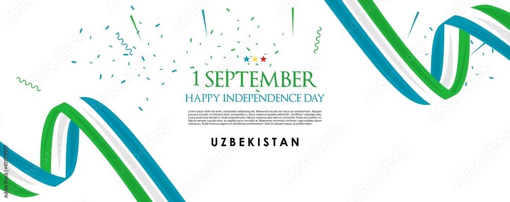vector illustration of 1st September Uzbekistan Happy Independence Day. Web header or banner design with stylish text 1st September and Abstract ornament Background. - obrazy, fototapety, plakaty 