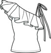 women one shoulder sleeveless ruffle top flat sketch vector illustration