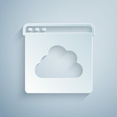 Wall Mural - Paper cut Cloud technology data transfer and storage icon isolated on grey background. Paper art style. Vector
