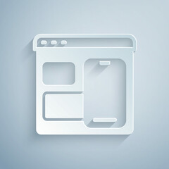 Paper cut Software, web developer programming code icon isolated on grey background. Javascript computer script random parts of program code. Paper art style. Vector