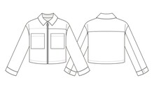 Fashion Technical Drawing Of Oversized Cropped Jacket 