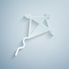 Poster - Paper cut Kite icon isolated on grey background. Paper art style. Vector