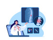 Online Vertebrologist ,Orthopedics Woman traumatologist Surgeon Doctor.Internet Presentation Seminar.Fracture, Pain in Back Spine Diagnostics.Internet Conference. Digital Medical Hospital Illustration