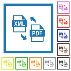 Poster - XML PDF file conversion flat framed icons