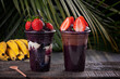 Acai cup with strawberry topping. Fruit from the Amazon.