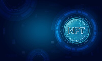 Wall Mural - Non-fungible token (NFT) concept.Abstract futuristic blue technology background.