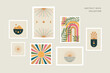 Abstract boho collection 60s art, boho home decor, mid-century wall art. Minimal art background, print, cover, story, post, social media