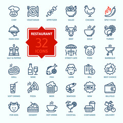 Sticker - Restaurant cafe menu, food and drink - thin line web icon set. Outline icons collection. Simple vector illustration.