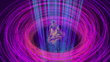3d illustration of a man meditating inside a mystical vortex in the rain
