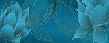 Art background with lotus flowers in turquoise colors for social media banner design and packaging.