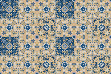 Wall Mural - Azulejos ceramic tile design. Talavera tracery motif. Unique creative endless fill swatch. Portuguese, Spanish, Mexican, Brazilian folklore ornament. Ethnic style vector hand drawn seamless pattern.