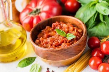 Wall Mural - Italian tomato sauce in bowl closeup view