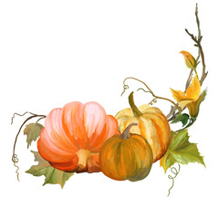 Canvas Print - Decorative pumpkins with flowers and leaves