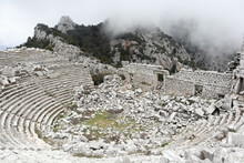 Beautiful View Of Ancient Theatre In Abandoned City Termessos Tahat Lost In Turkey Mountains