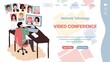 © VectorSpace - Vector flat cartoon characters using online video messenger conference communication.Happy man talk with friends and relatives,work or study using web.Landing page design,online conversation concept