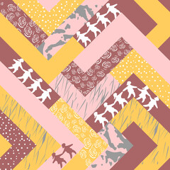Wall Mural - modern artistic illustration pattern.creative collage with shapes and silhouettes of people.vector s