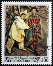 Postage Stamp Somalia 1999 Pierrot And Harlequin, By Cezanne