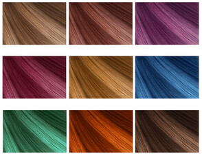 Wall Mural - Hair Collection, shades, set of nine colors. straight hair.