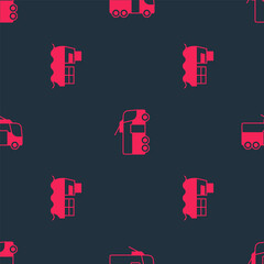 Set Cargo ship with boxes delivery and Trolleybus on seamless pattern. Vector