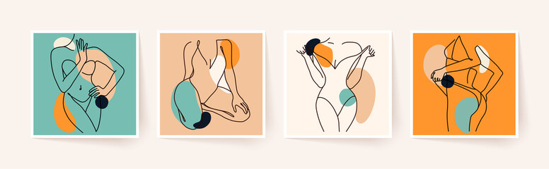 Wall Mural - abstract minimalistic female bodies. modern single line art. woman beauty fashion concept, minimalis