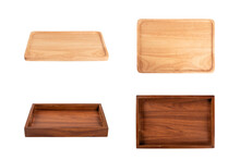 Set Of Wooden Tray  Isolated On White Background