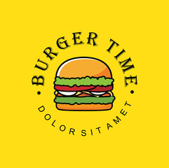 Burger logo template with simple flat Design Vector. Used for street restaurant, cafe, bar menu. Creative hamburger logo design symbol