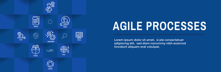 Agile Scrum Process and development icon set web header banner