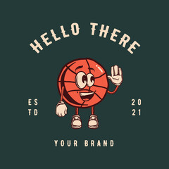 basketball logo mascot pose hand draw illustration vintage style vector good for wall decoration, design tshirt