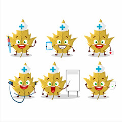 Sticker - Doctor profession emoticon with maple yellow leaf cartoon character