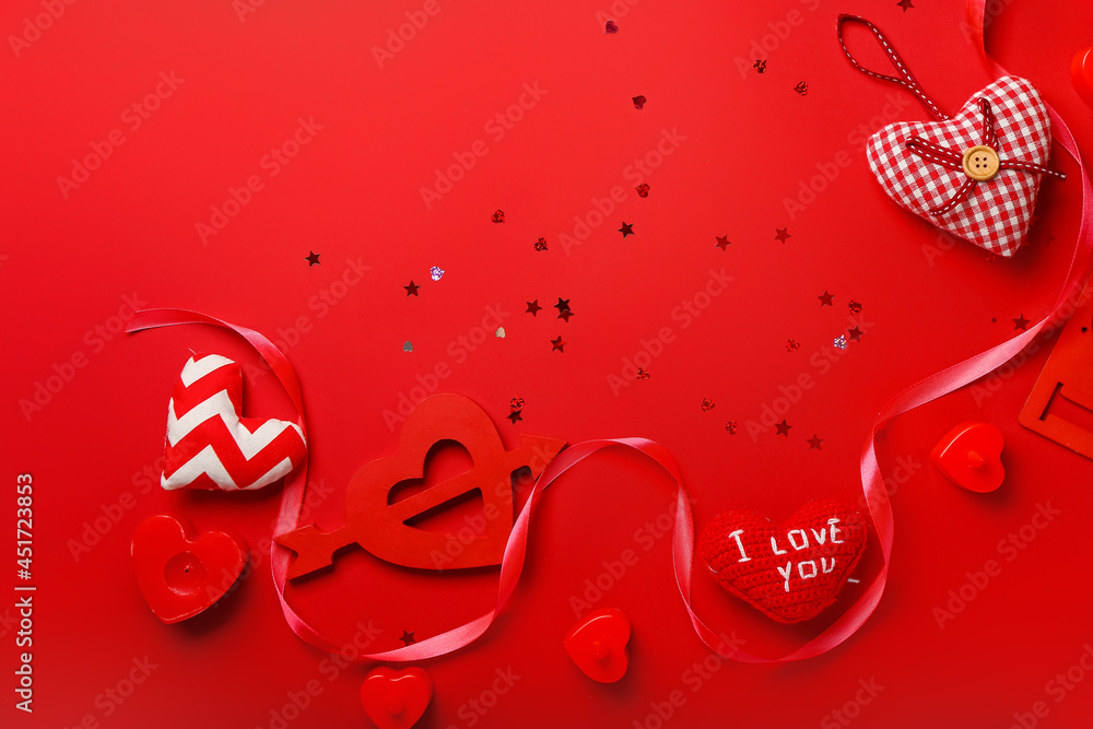 Beautiful composition for Valentine's Day on color background