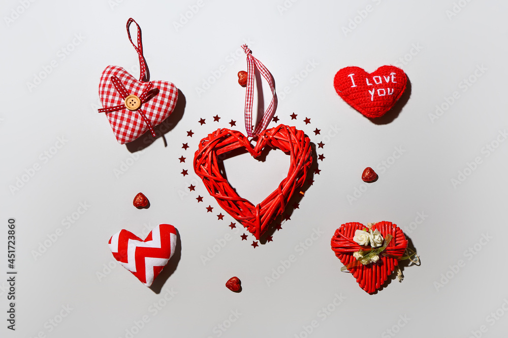 Beautiful hearts on light background. Valentine's Day celebration