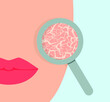Dry skin of the girl's face through a magnifying glass. Concept: skin problems, care and cosmetics. Vector illustration, flat cartoon color minimal design, eps 10.