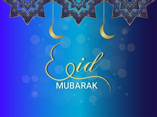 Eid mubarak islamic festival celebration with vector illustration on blue background