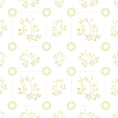 Poster - Summer flowers and leaves pattern seamless. Abstract delicate wildflowers in square geometric shapes endless ornate backdrop. Botanical wedding wallpaper. Vector illustration with floral texture