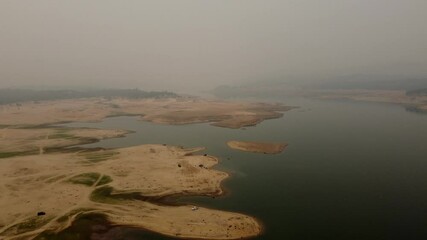 Wall Mural - Folsom lake with smoke from wildfire and low water levels