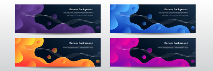 Collection of colorful banner template background with wavy gradient shapes. Abstract web banner design. Header, landing page web design elements.