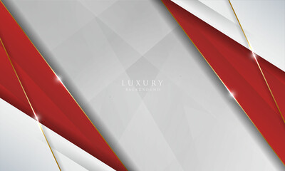 Luxury abstract red and white background with golden lines sparkle. Modern design template.