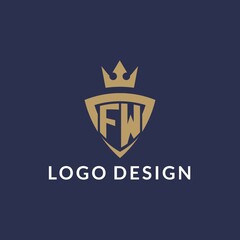 Wall Mural - FW logo with shield and crown, monogram initial logo style